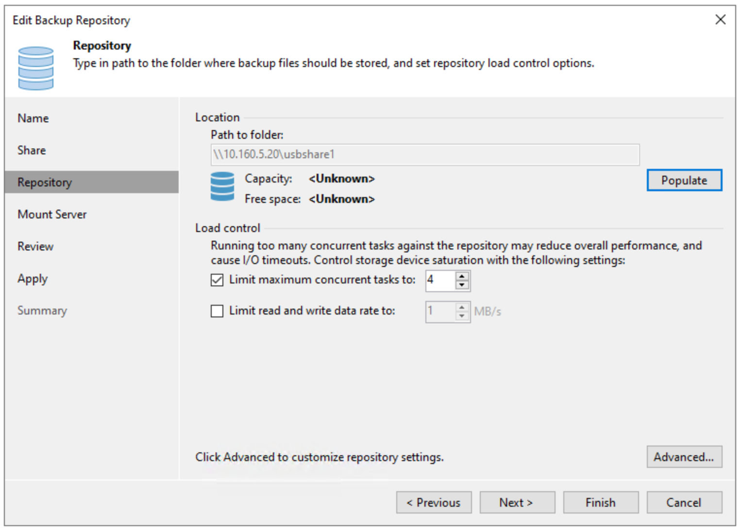 Edit Backup Repository > Repository